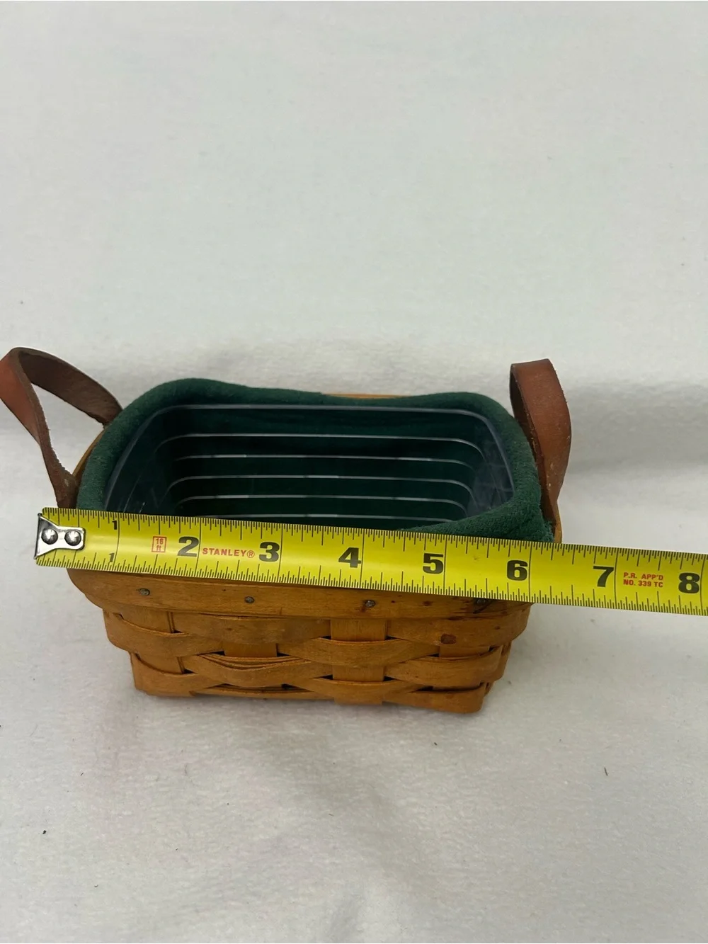 Longaberger 1997 Double Handle Brown Woven Basket with Green Liner